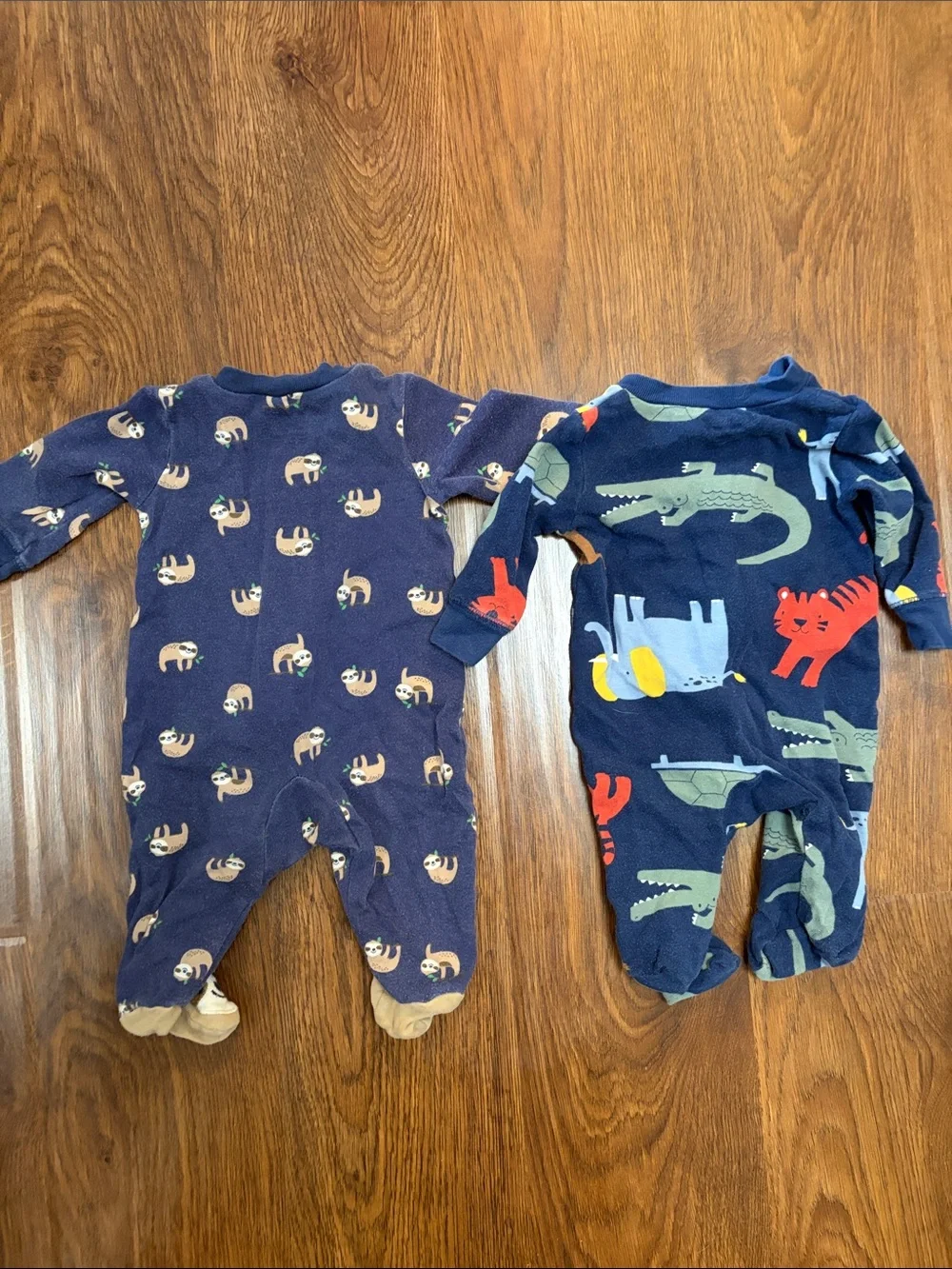 Carter's Navy Fleece Animal Print Footed One-Pieces (Set of 2)